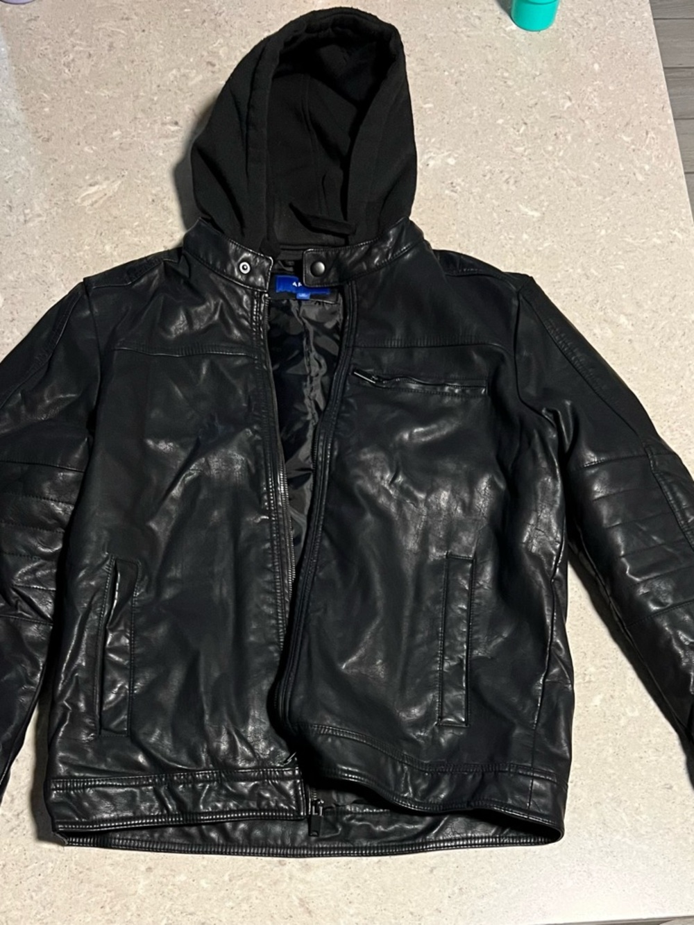 Apt. 9 Black Faux Leather Hooded Biker Jacket
